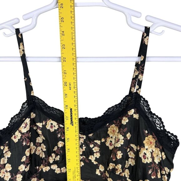Y2K American Eagle Outfitters Womens 12 Silk Babydoll Dark Floral Lace Trim Cami - Picture 8 of 12
